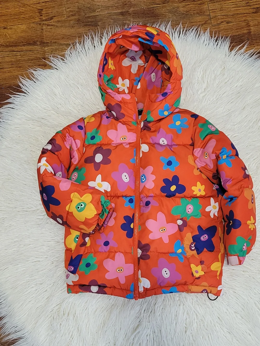 Stella McCartney Kids Navy Sherpa Jacket with Floral Trim
